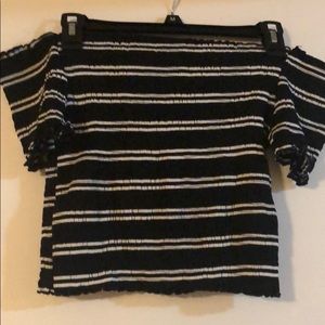 Black and white striped off the shoulder crop top